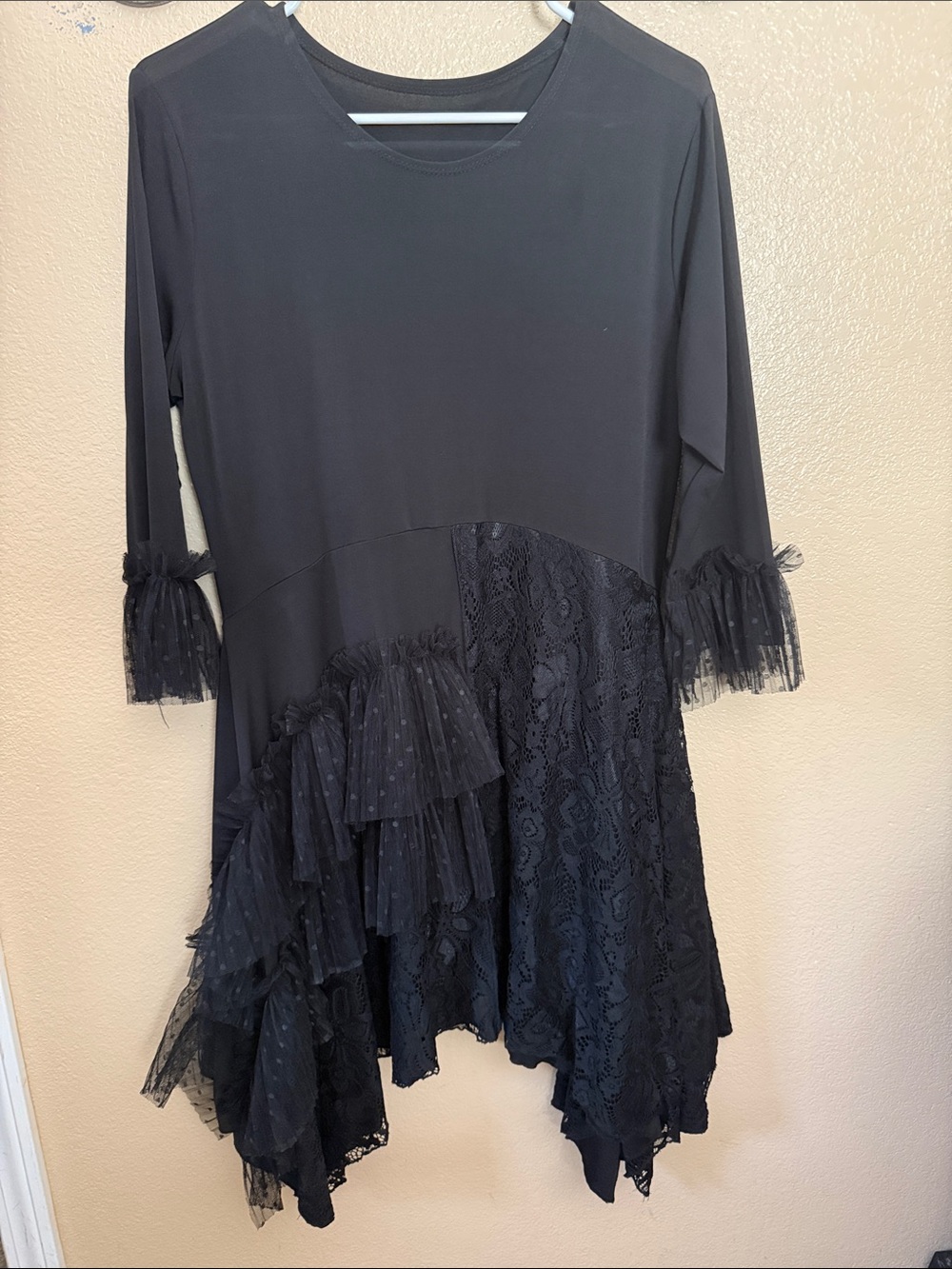 Black Lace & Tulle Ruffle Tunic Dress